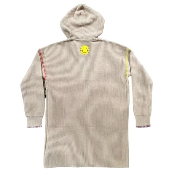 Anthropology NWT Kerri Rosenthal Beige Smiley Face Stitch Hooded Cardigan Medium - Picture 13 of 14